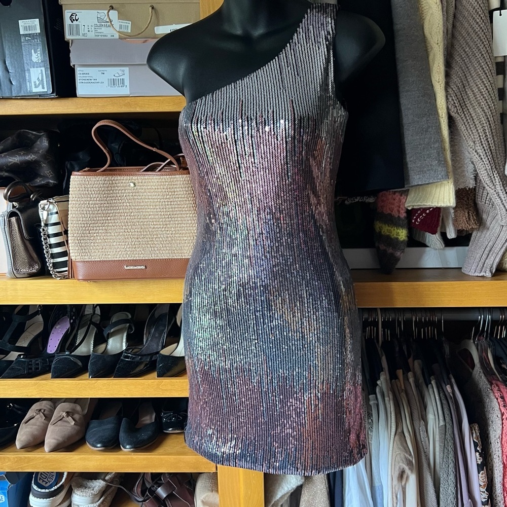 🎉5/$20🎉 AS U WISH NWT Multicolor Sequined One-Shoulder Dress S